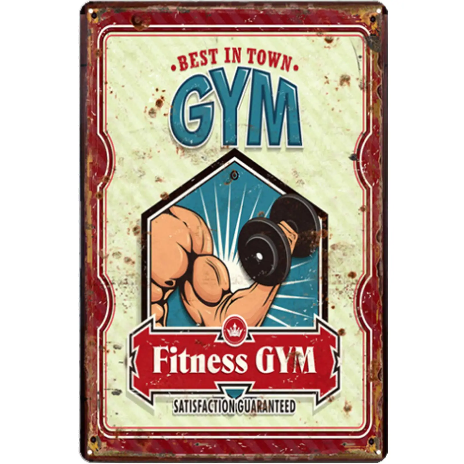 

Retro Design Best Fitness Gym in Town Tin Metal Signs Wall Art | Thick Tinplate Print Poster Wall Decoration
