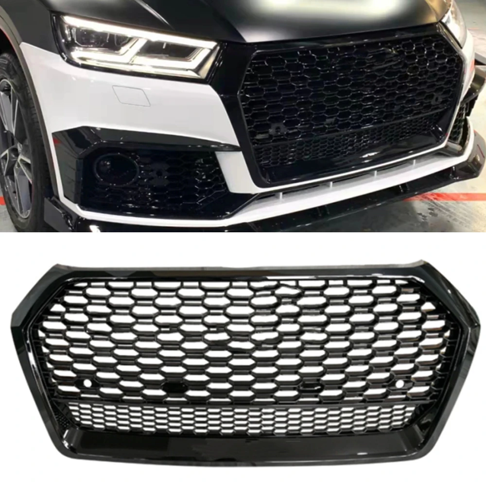 

For RSQ5 Style Front Sports Hexagonal Mesh Honeycomb Cover Gloss Black Grille for Audi Q5 / SQ5 2018 2019 2020 fast ship