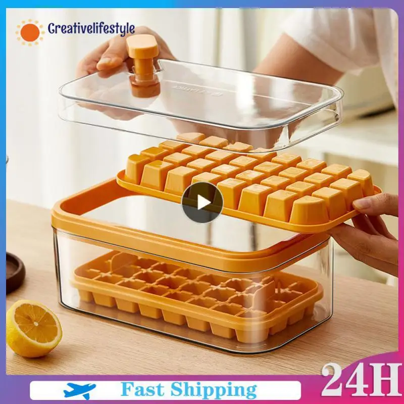

1~4PCS Press Type Ice Mold Box One-button Maker 2 In 1 Ice Tray Making Mold With Storage Box and Lid Bar Kitchen