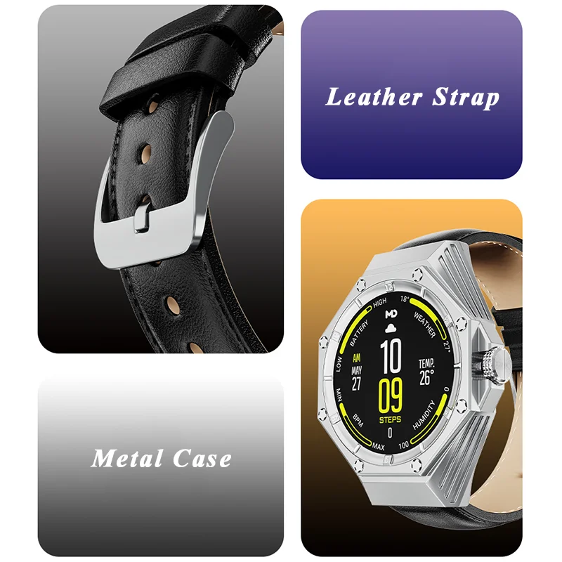 Luxury Starp Modification Kit for HUAWEI GT Cyber Stainless Steel Case Leather Band for Huawei GT Cyber Series Bracelet Set