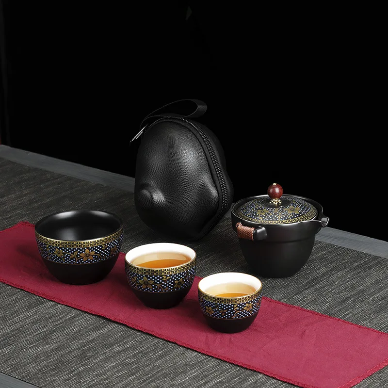 

Китайские дизайнерские цветы, чайная посуда, семейный чайник, чайные чашки Gaiwan ручной работы, портативный дорожный и офисный Ретро чайный н...