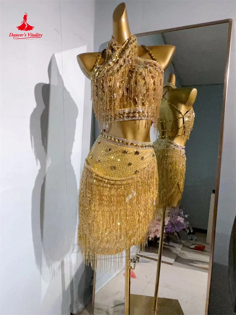 Женское платье для латинских танцев одежда выступлений с камнями AB взрослых и