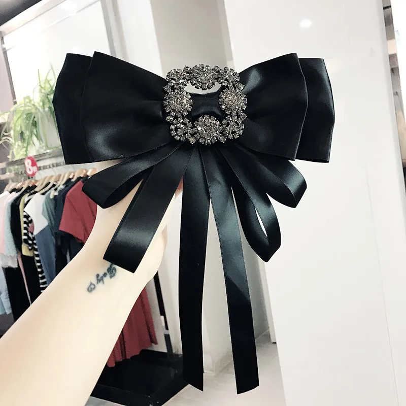 

European and American Vintage Shirt Collar Flower Bow Tie Rhinestone Bow Exaggerated Large Brooch Dress Accessories Bow Tie