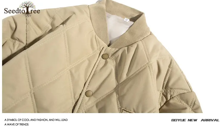 Winter Casual Men's Parkas Solid Color Diamond Long Sleeve Single Breasted Thick Jacket