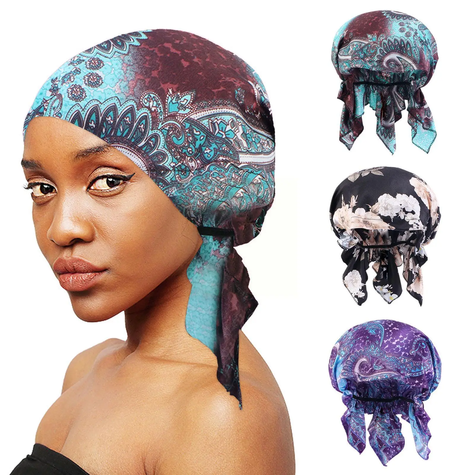 

Women's Silk Night Sleep Soft Satin Hair Wrap Cover Night Bonnet Beanie Band Adjustable Tie Headscarf Turban W G8o4