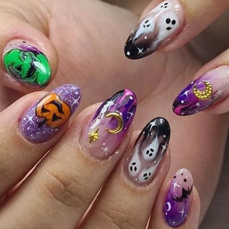 2024 Хэллоуин дизайн ногтей новый летучая мышь носить призрак лицо паутина