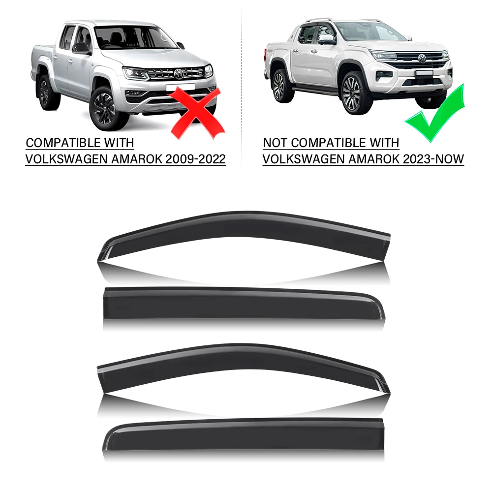 

4 шт., защита от солнца и дождя, дефлектор ветра, козырек для Volkswagen Amarok 2023 2024 2025, автомобильный всепогодной щиток, двойная кабина, дымчатый черный