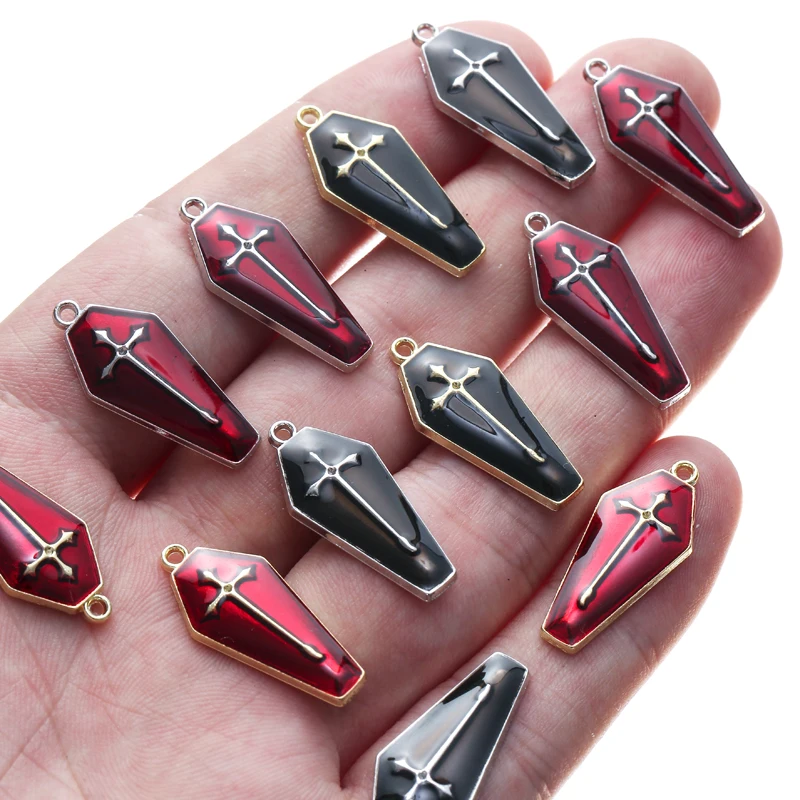

10pcs Halloween Enamel Red Cross Charms Pendant Mummy Coffin Gothic DIY Bracelet Necklace Pendants Craft Accessory Jewelry Make