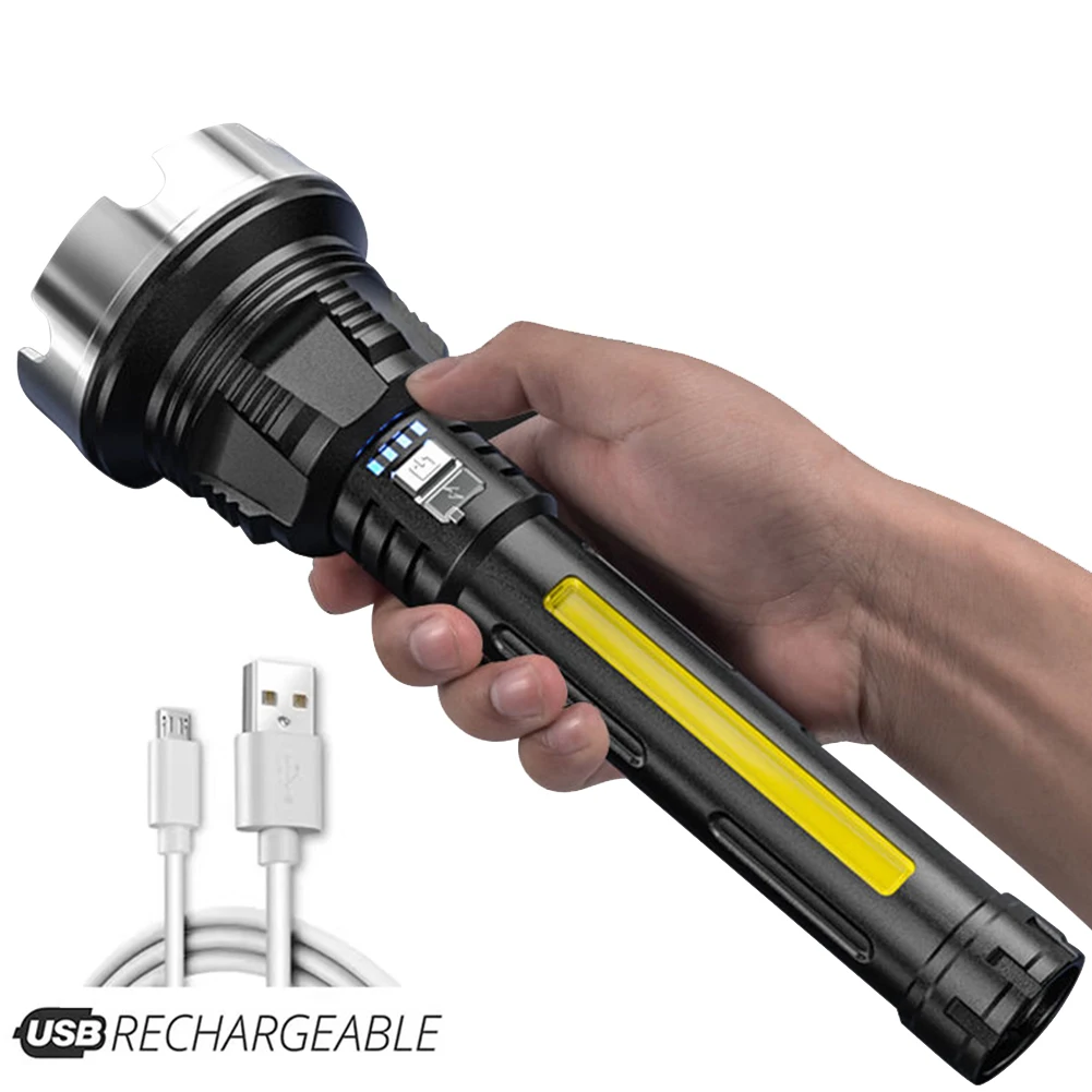 

Bright LED +COB Flashlight Rechargeable 1200mAh Household 4 Lighting Modes Waterproof Durable Light Portable Camping Hiking Torc