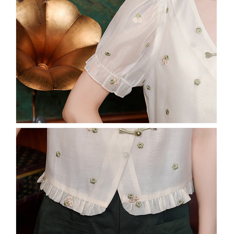 Женская летняя блузка с коротким рукавом и V-образным вырезом