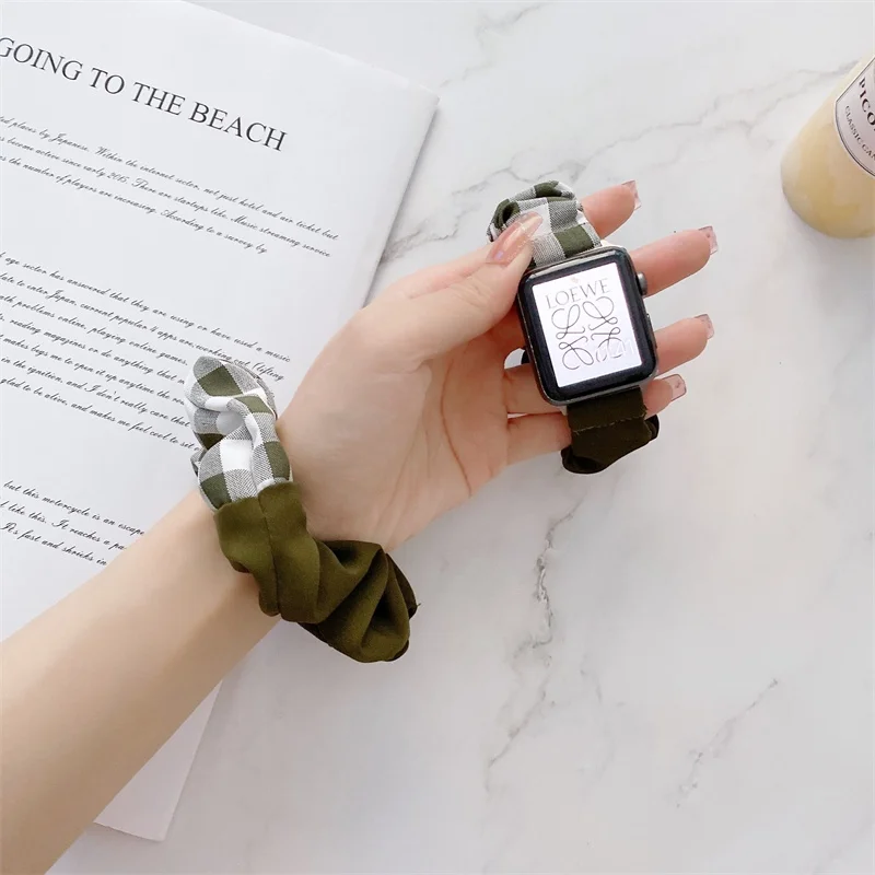 

Girls' Hair Ring Plaid Fabric Watch Strap for Apple Watch Series 7/6/5/4/se/3/2/1 Daily Life Women Watchband Colourful