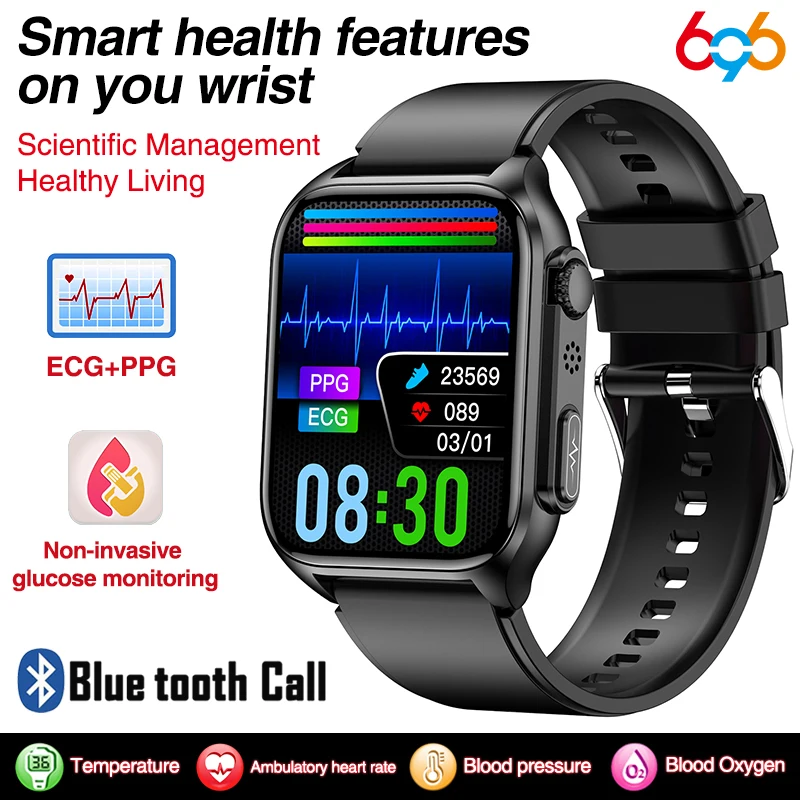 

1.96" Blue Tooth Call Smart Watch ECG PPG Noninvasive BLood Glucose Bracelet Heart Rate Blood Pressure Smart Watch For Men Women