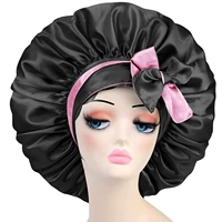 large adult hair care satin bonnett woman streamer sleeping cap double layer reversible unisex long strap round decoration cap