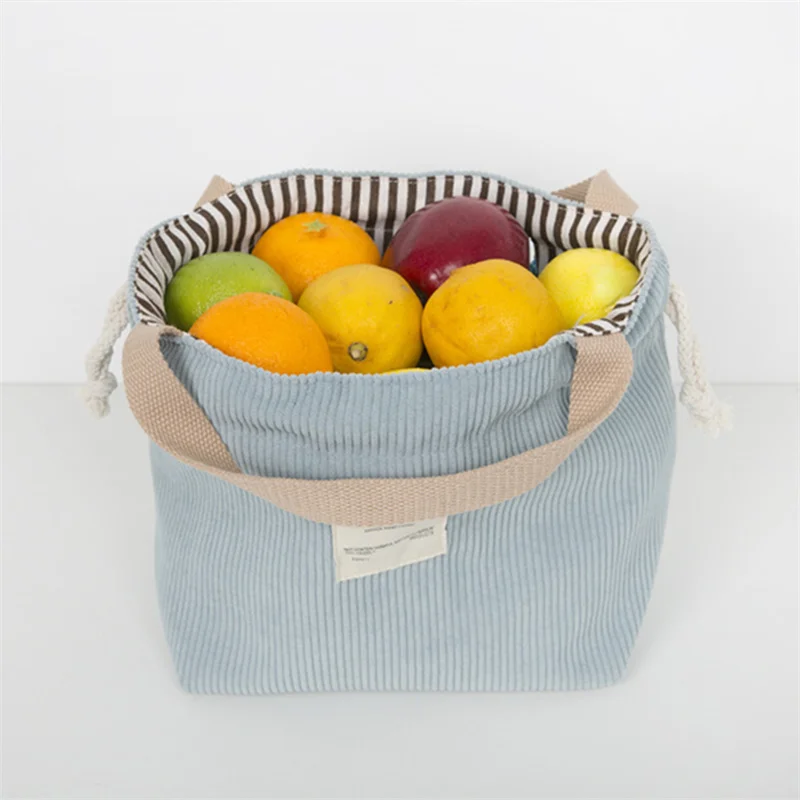 

Вельветовая сумка для ланча, Холщовый экологически чистый Ланч-бокс на шнурке для пикника, маленькая сумочка из хлопчатобумажной ткани, контейнер для ужина, сумки для хранения еды