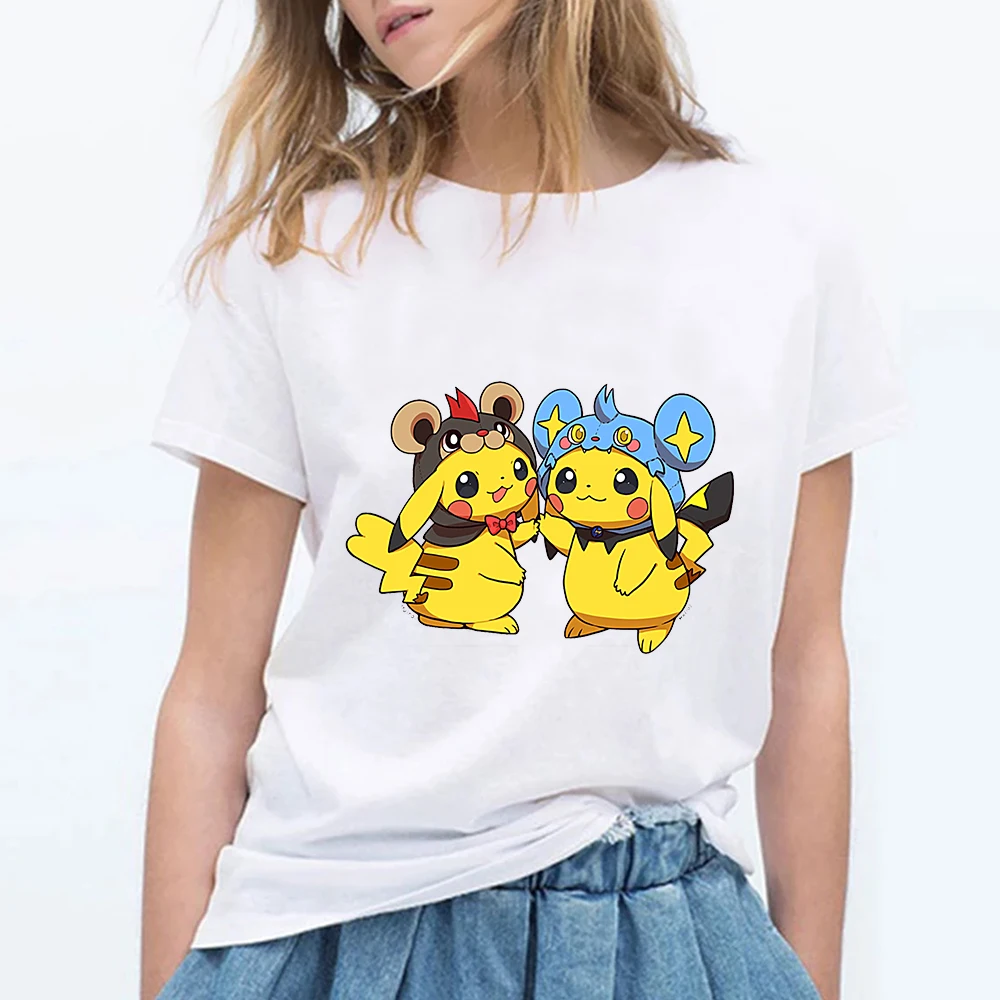 

Pokémon T-Shirt Pikachu Clothes Summer Women's Casual Tops Printed Short Sleeves Cartoon Anime Fashion Aesthetic T-Shirts Womens