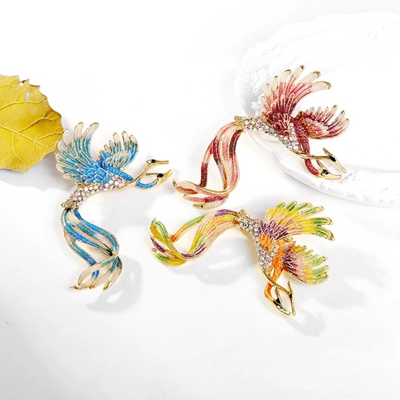 

Enamel Phoenix Bird Brooches For Women Men Beauty Bird Party Office Brooch Pin Gifts