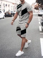 summer t shirt suit thin polyester fiber 3d printing shorts lace up round neck fashion casual short sleeve suit men