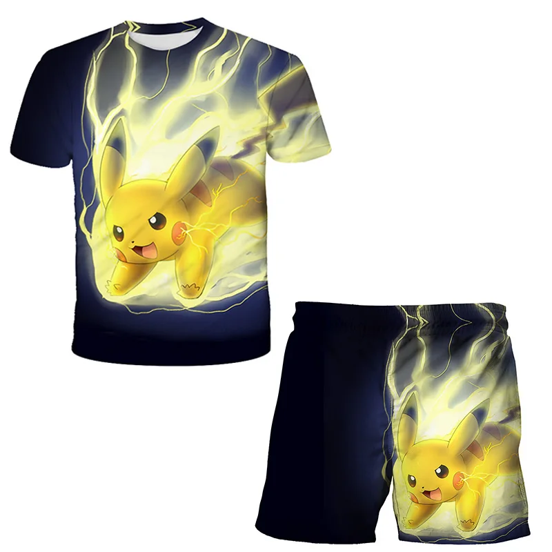 Pokemon for kids t shirt 2 Piece Sets Kids Tracksuit boy's Oversized Clothes 3D Printed t shirts boys Suit Pikachu Tshirt Shorts images - 6