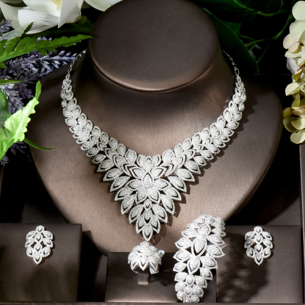 

Fashion High Quality Cubic Zirconia Leaf Bridal Jewelry Earrings Necklace Set for Women Wedding Dinner Party Accessories N-1798