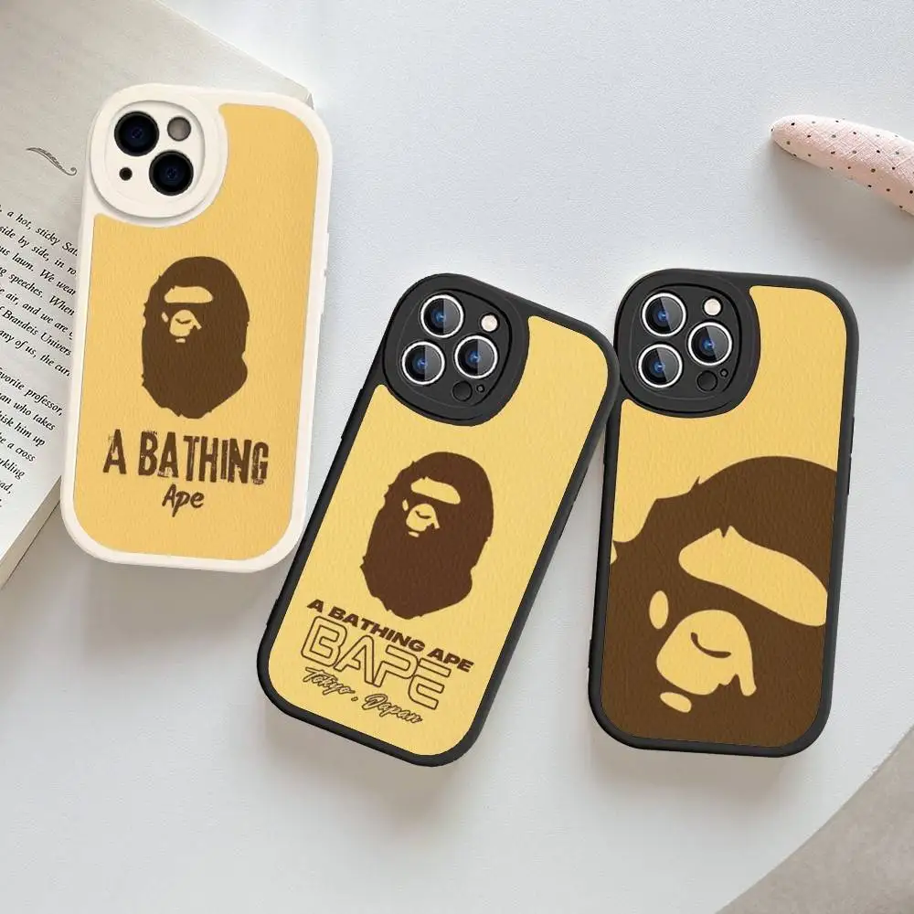 Фото Милый мультяшный чехол для телефона с обезьянкой B-Bape для iPhone 16 15 14 11 12 13 Pro Max Plus, кожаный чехол-накладка №1