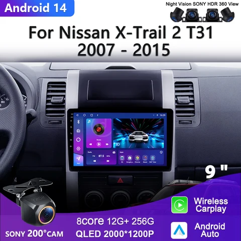 Автомобильный радиоприемник Android 14 для Nissan X-Trail XTrail X Trail 2 T31 2007-2015 Мультимедийный видеоплеер GPS DSP Навигация без 2 Din