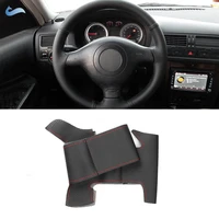 for vw golf 4 mk4 passat b5 1998 2005 black red line perforated microfiber leather diy hand stitched steering wheel cover trim