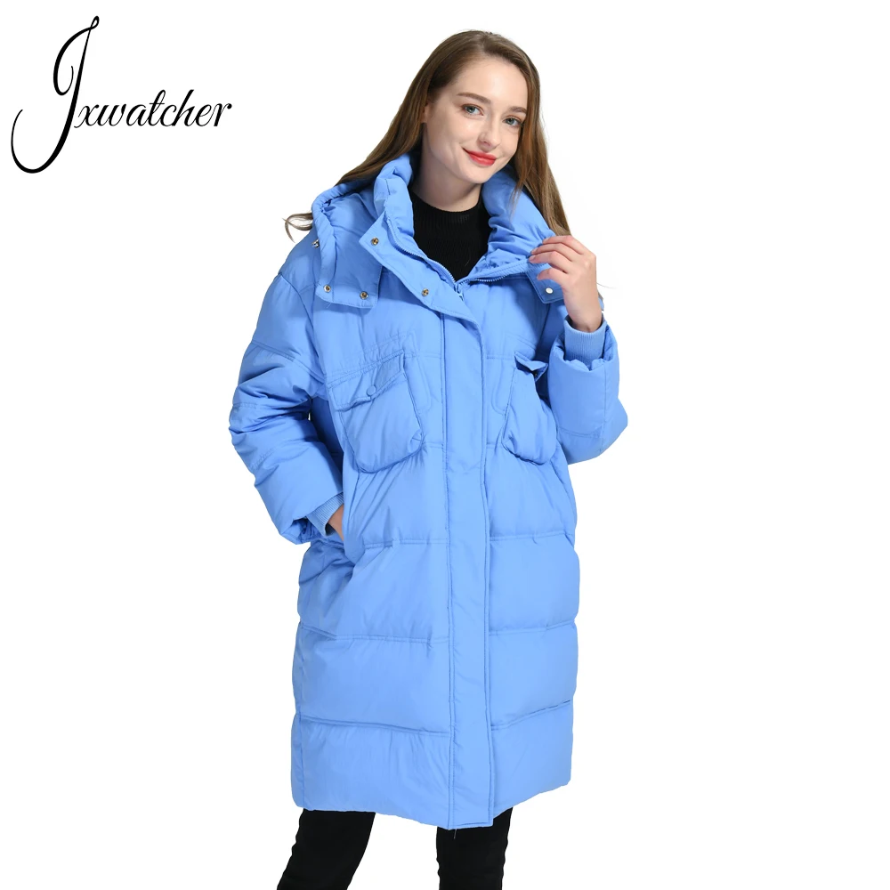 

Jxwatcher Women Winter Coats 2022 New Feather Down Coat Ladies Long Overcoat With Hood Solid Outdoor Super Warm Outerwear Female