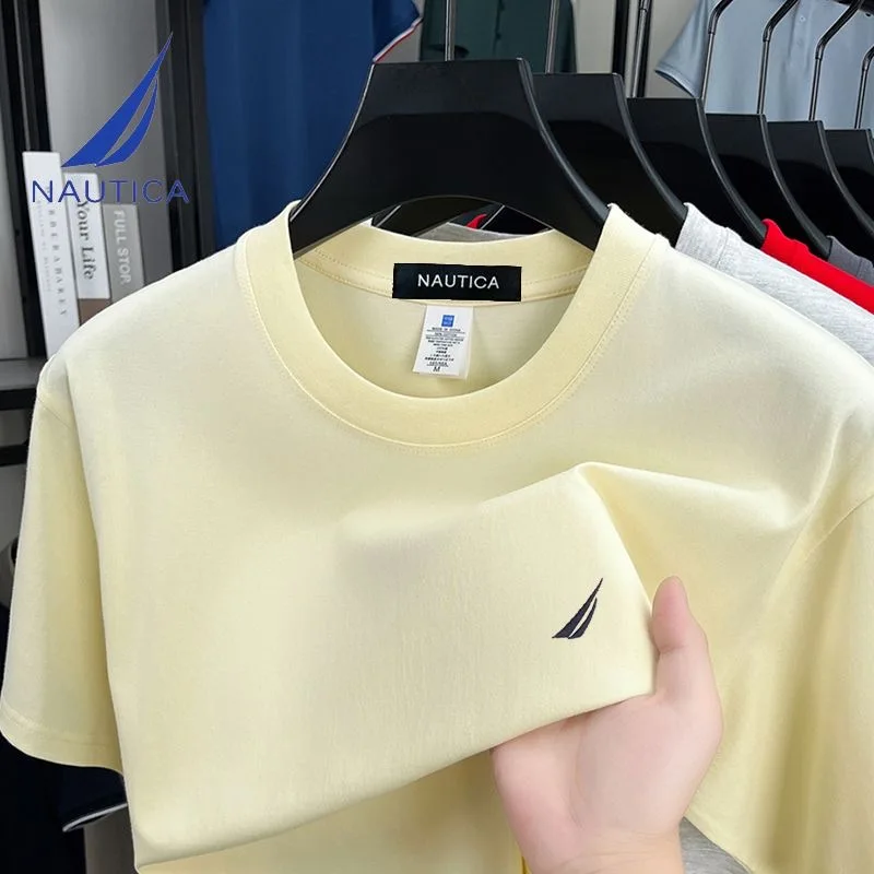 Фото 2026Brand NAUTICA, новая летняя футболка с короткими рукавами, мужская модная повседневная свободная футболка с круглым вырезом и короткими рукавами №2