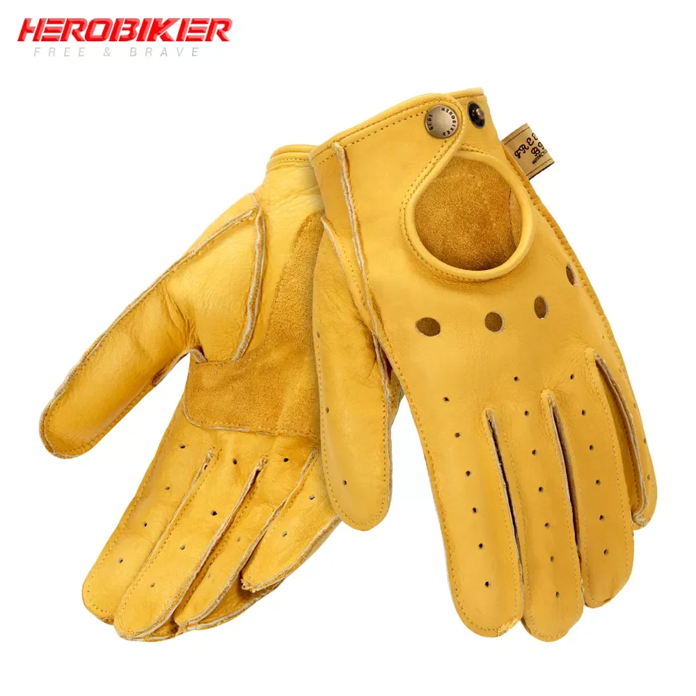 

HEROBIKER Motorcycle Gloves Goatskin Leather Moto Gloves Summer Breathable Motorbike Riding Full Half Finger Gloves Guantes Moto