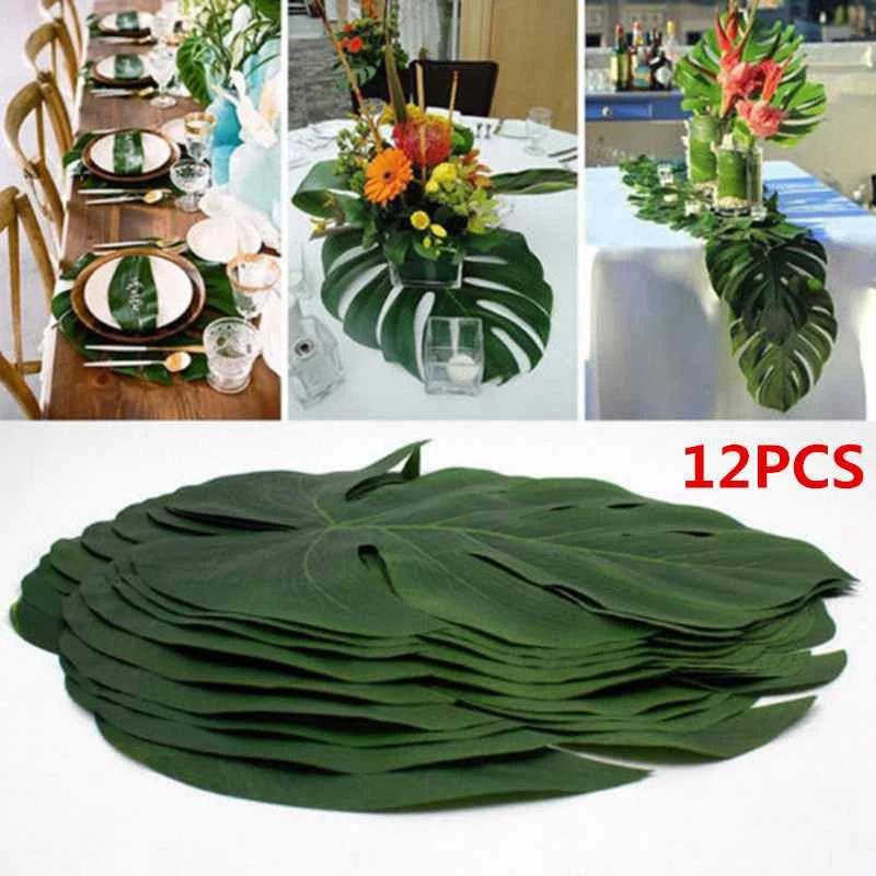 

Artificial Tropical Palm Leaves Hawaiian Luau Supplies Monstera Leaf Summer Jungle Theme Decorations Wedding/Party Table Decor