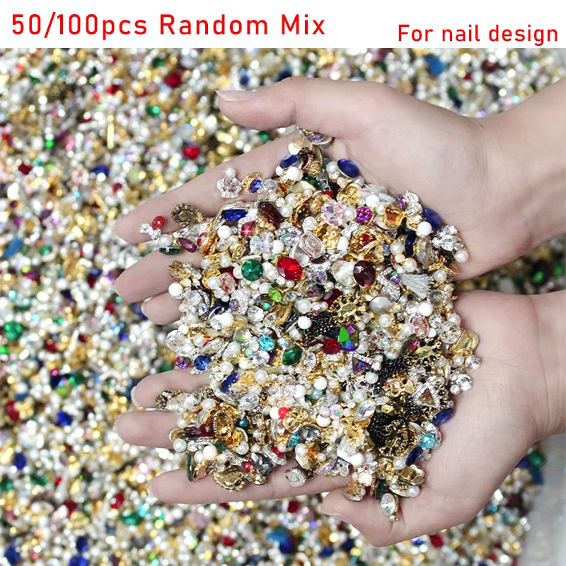

50/100Pcs Rhinestones Wholesale Nail Art Alloy 3D Charms Random Designs In Bulk Designer Charms Crystal For DIY Jewelry Gems