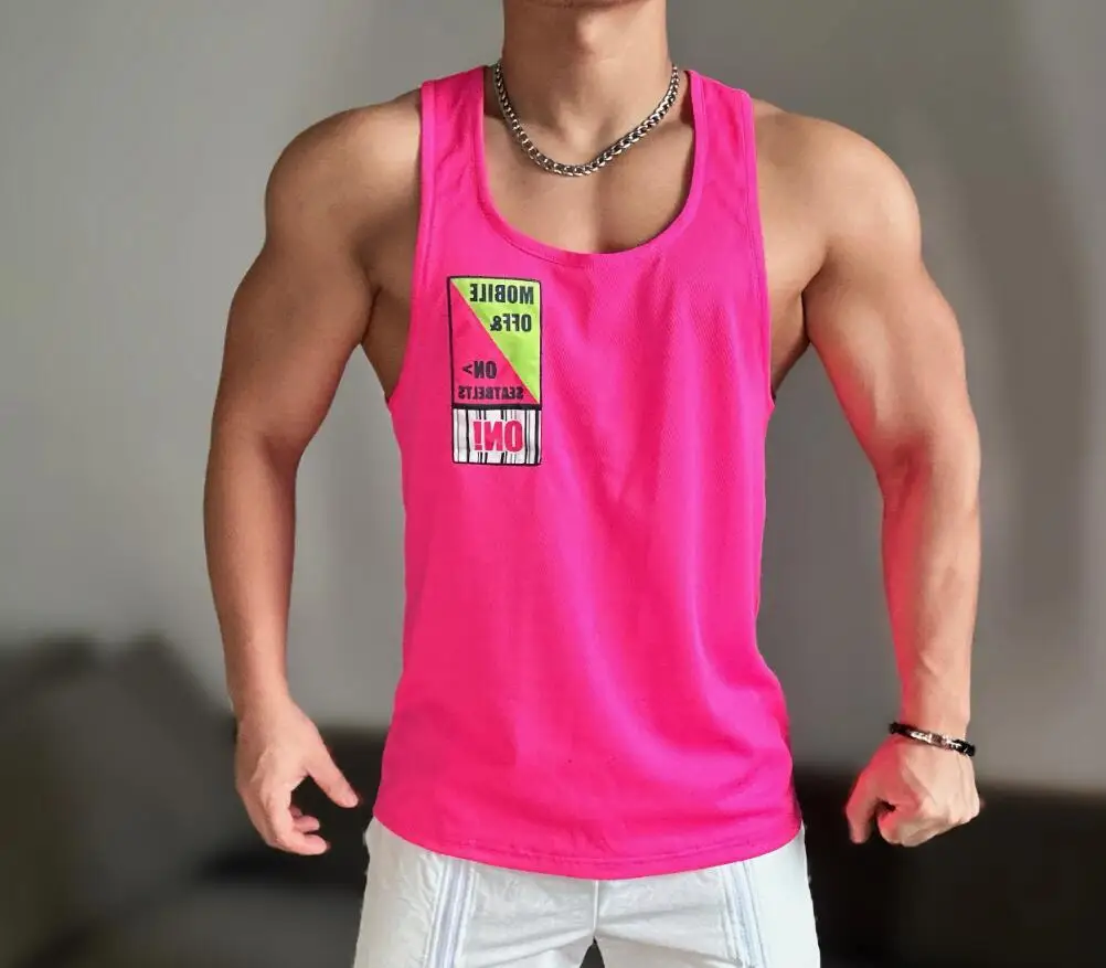 Быстросохнущая Мужская флуоресцентная розовая майка без рукавов сексуальная