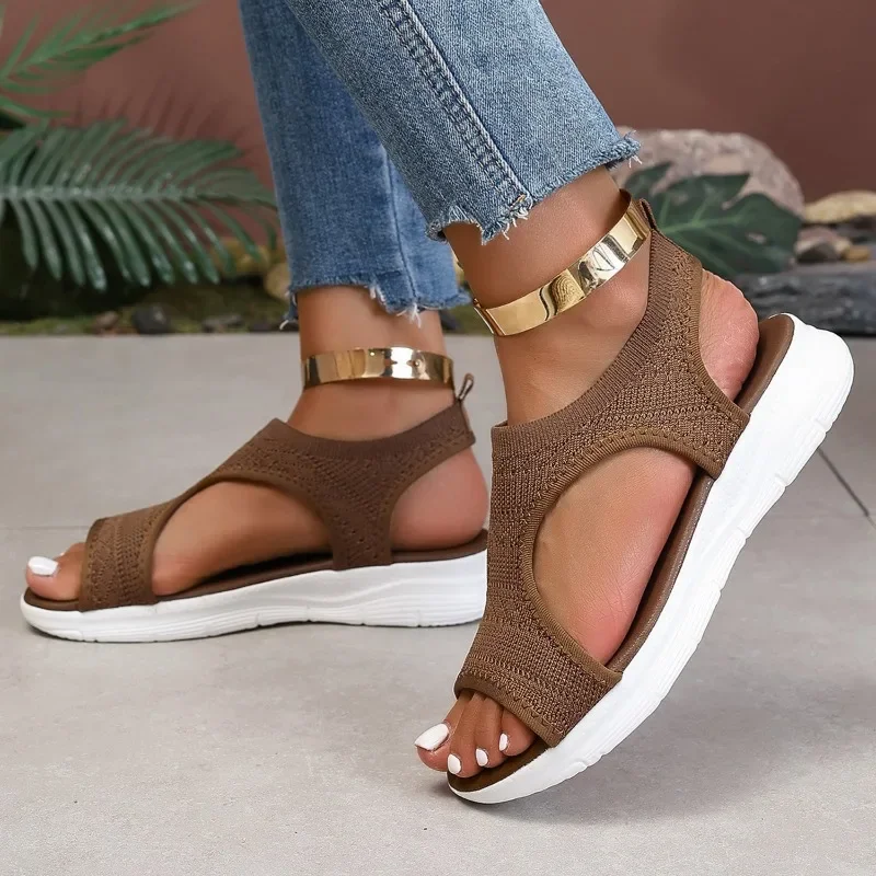 Босоножки женские с ремешком на щиколотке однотонные сандалии платформе