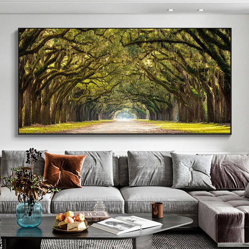 

Road with Forest Landscape Canvas Painting Wall Art Sunshine Green Tree Posters and Prints for Living Room Home Decor Cuadros
