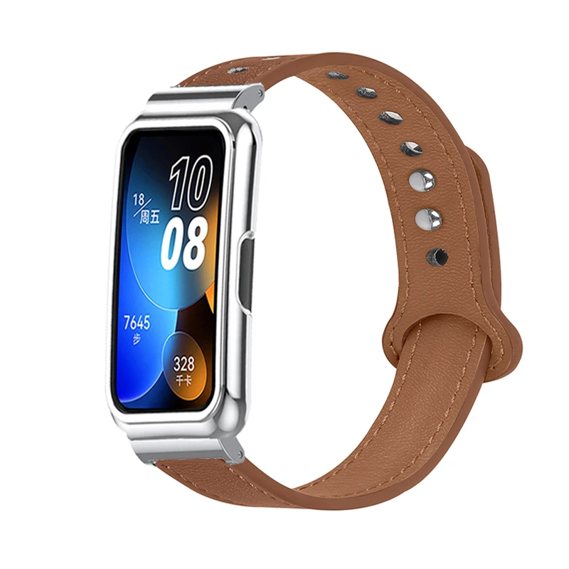 

Leather Strap For Huawei Band 8 7 6 Smartband Wristband Metal Case Protector For Honor Band 6 7 Bracelet Protective Shell Frames