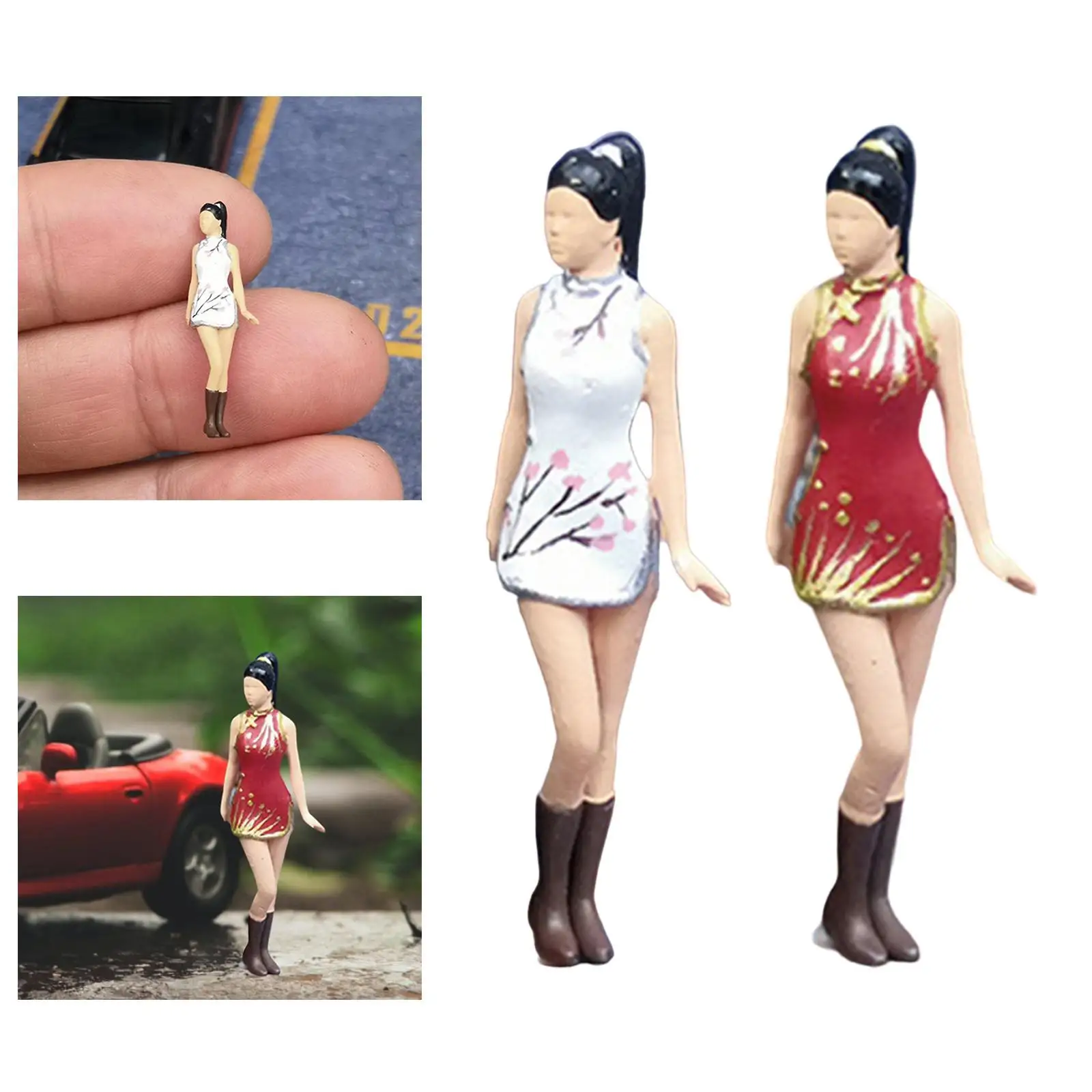 1/64 фигурки диорамы из смолы реалистичный персонаж миниатюрная леди с Cheongsam для