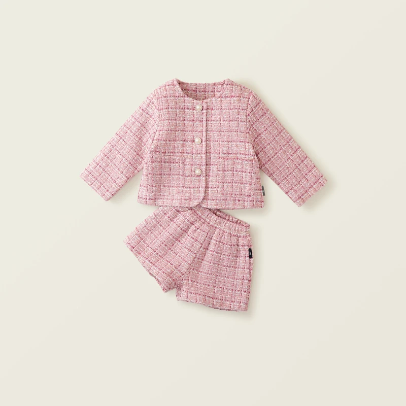 Розовый хлопковый утепленный комплект с маленьким ароматом для девочек 2024