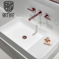 Gothic Minimalist Light Luxury Style Black Concealed Basin Faucet Double Handle Buried Wall Mount Rose Gold Washbasin Mixer Tap