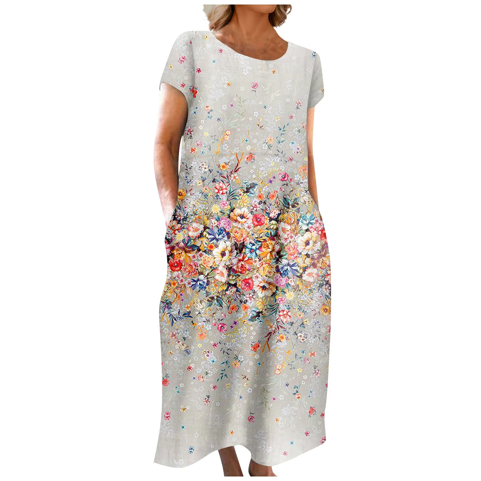 

Luxury Long Women's Dress 2023 Summer Fashion Round Neck Casual Printed Pullover Short Sleeve Dress Loose Beach Dress Vestidos