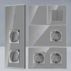 Bingoelec серый световой сенсорный выключатель и водонепроницаемая розетка с прозрачной стеклянной панелью для домашнего ремонта