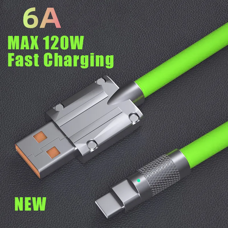 

120W 6A Super Fast Charge Type C Liquid Silicone Cable Quick Charge USB Cable for Xiaomi Huawei Samsung USB Charger Cables