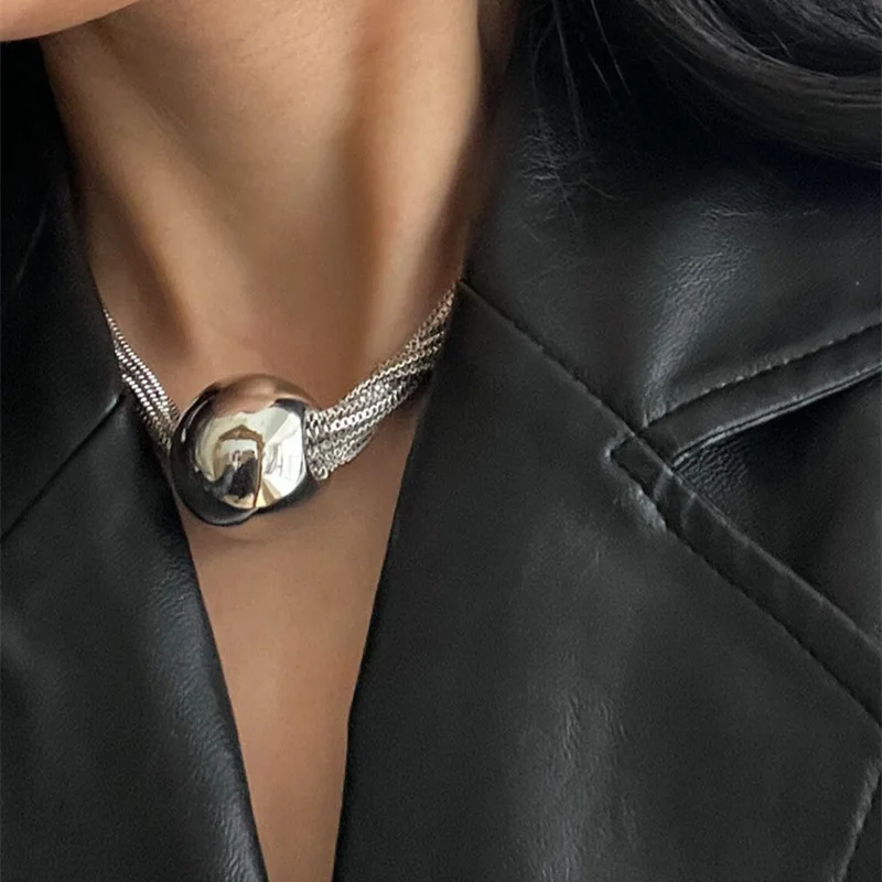 Купи Statement Multi Layers Big Metallic Ball Choker Necklace For Women Personality New Jewelry Collares за 250 рублей в магазине AliExpress