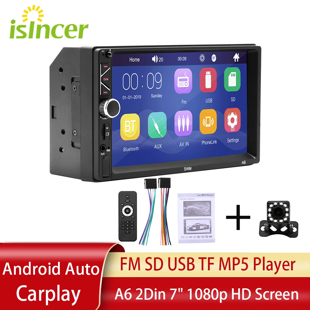 

HD Screen A6 2Din 7" Car Radio player Android Auto Stereo Receiver Touch Screen Bluetooth FM SD USB TF MP5 Autoradio