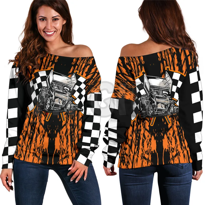 YX GIRL SPRINT CAR RACING 3D Printed Novelty Women Casual Long Sleeve Sweater Pullover