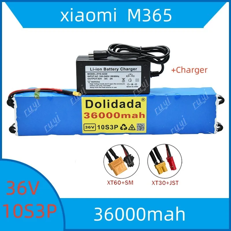 

New High Power 36V Battery 10S3P 36000mAh M365 Battery Pack V 36000mAh for Ebike Electric Bicycle with BMS+42V 2A charger