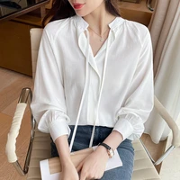 v neck shirt women contracted fashion chic blousel long sleeve lantern sleeve shirt 2022 autumn niche fashionable ladies tops