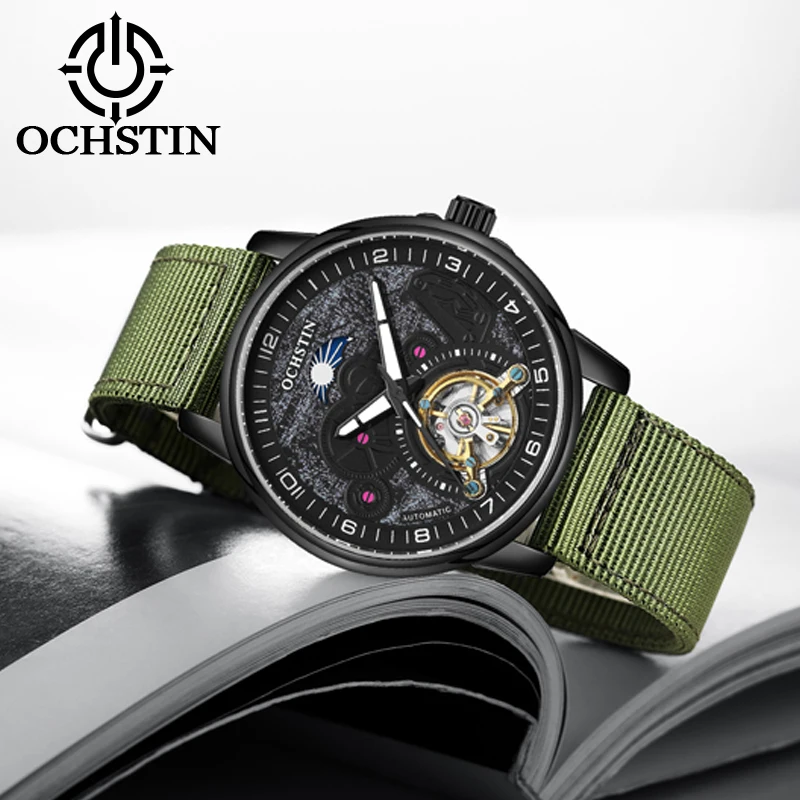 Фото Мужские механические наручные часы OCHSTIN Tourbillon серии Commander, спортивно-повседневные часы с высококачественным нейлоновым ремешком. №2