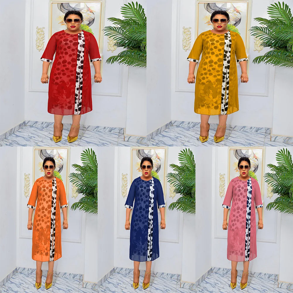 

2023 Women's Lace Fake Two-Piece Print Large Dress