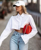 2022 summer cotton womens short shirt white solid crop top female shirts fashion streetwear loose casual girl ladies clothes