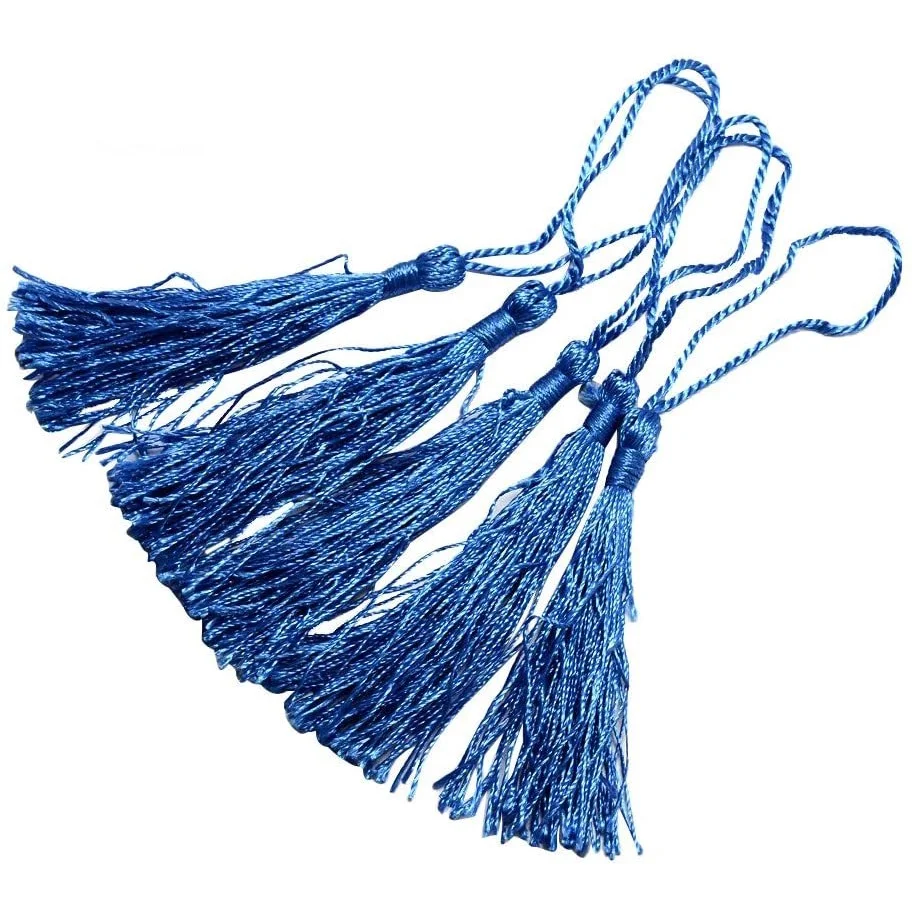 

100Pcs 5 inch Polyester MediumBlue Tassel Pendant Decorations with Hanging Rope for DIY Key Chain or Jewelry Making